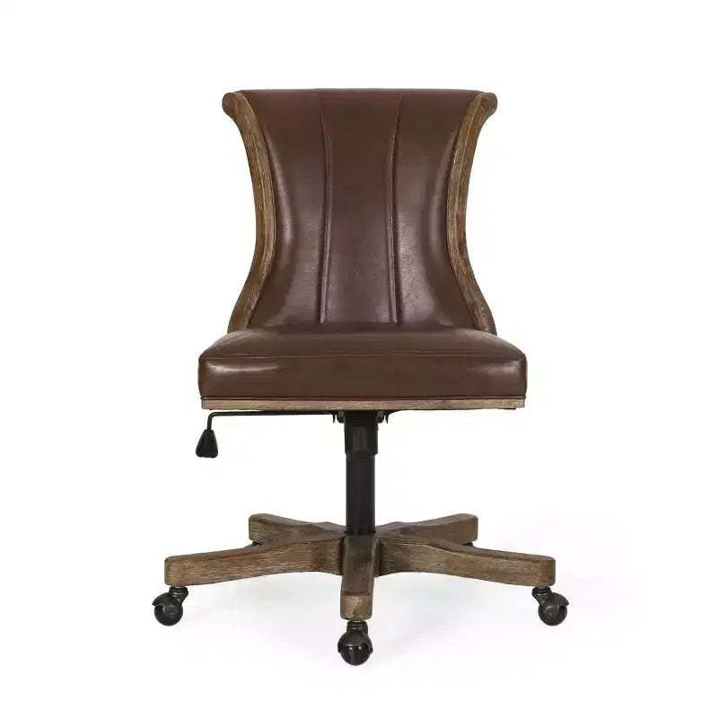 Coulee Contemporary Upholstered Roll Back Swivel Office Chair Dark Brown/Natural - Christopher Knight Home: Ergonomic, Adjustable Height