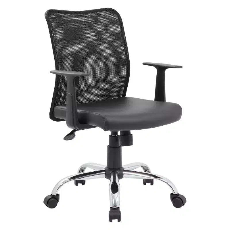 Fixed Arm Budget Mesh Task Chair Black - Boss Office Products: Chrome Base, Pneumatic Lift, Locking Tilt Control
