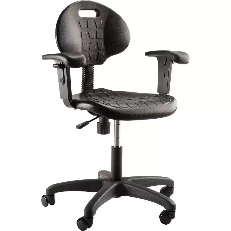 16"-21" Adjustable Height Polyurethane Task Office Chair with Arms Black- Hampden Furnishings: Steel Frame, Ribbed Ventilation