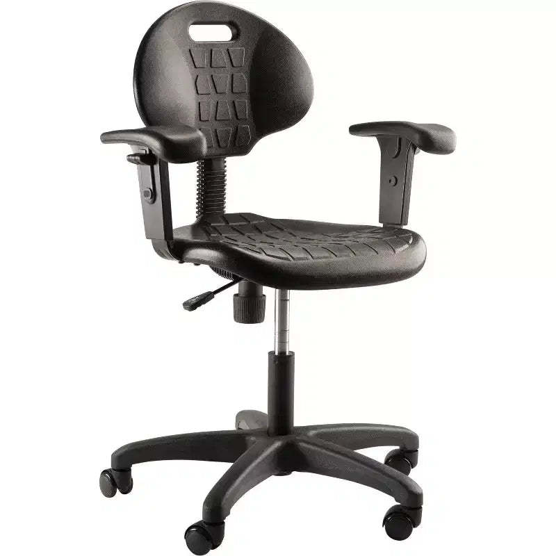 16"-21" Adjustable Height Polyurethane Task Office Chair with Arms Black- Hampden Furnishings: Steel Frame, Ribbed Ventilation
