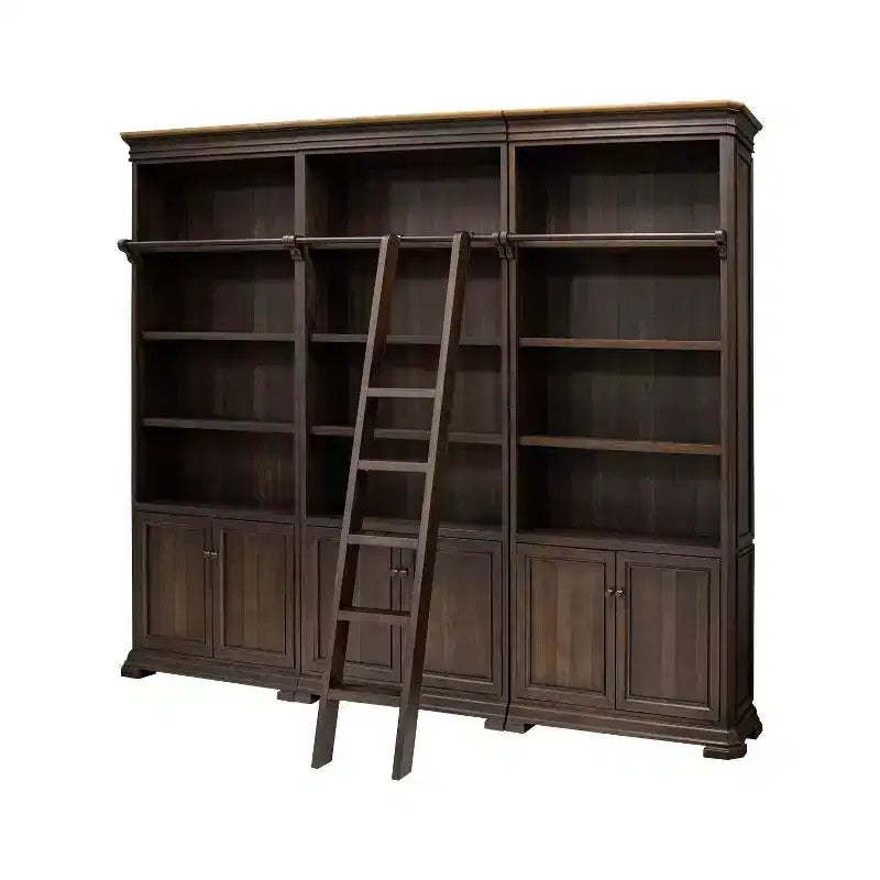 94" Sonoma Bookcase Wall with Wood Ladder Brown - Martin Furniture: Open Shelving Storage, 15-Tier, Bronze Hardware