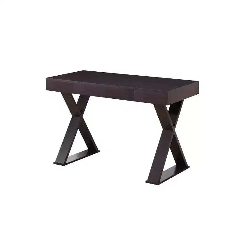 Trendy Desk with Drawer Espresso - Techni Mobili: X-Shaped Legs, Workstation, Laminated Surface
