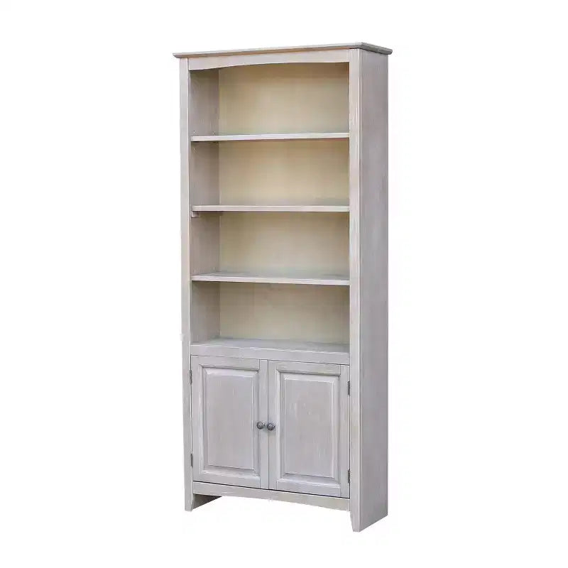 International Concepts 72 " Shaker Bookcase with Two Lower Doors Washed Gray: Solid Parawood, Mid-Century Design, Adjustable Shelves
