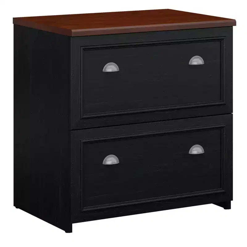 2 Drawer Fairview File Cabinet Antique Black - Bush Furniture: Lateral, Elegant Design, Cherry-Brown Top