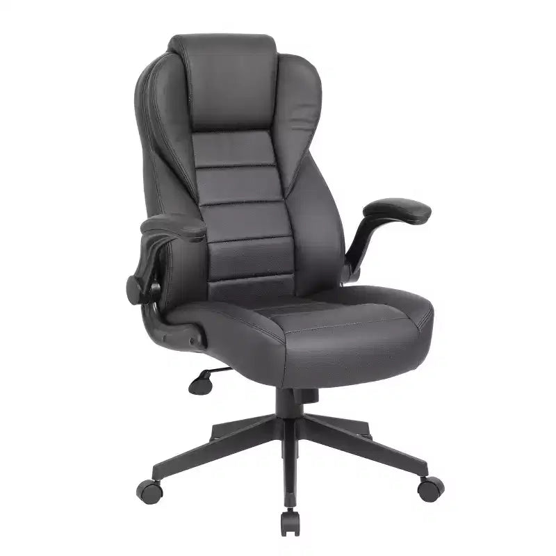 Executive High Back Leatherplus Flip Armchair Black - Boss Office Products: Ergonomic, Swivel, Lumbar Support, Adjustable Height
