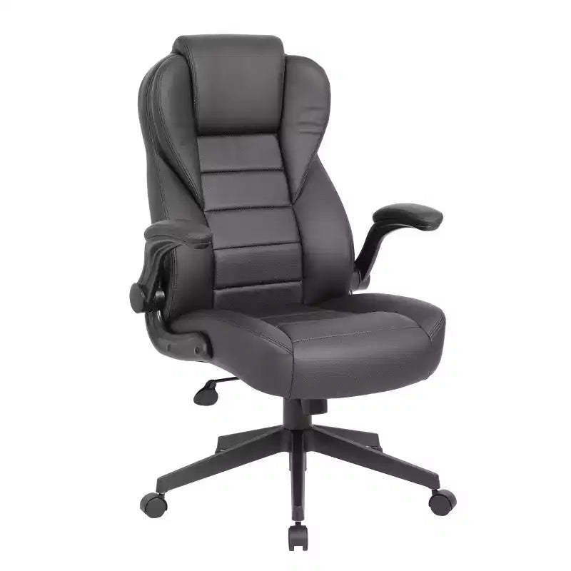 Executive High Back Leatherplus Flip Armchair Black - Boss Office Products: Ergonomic, Swivel, Lumbar Support, Adjustable Height