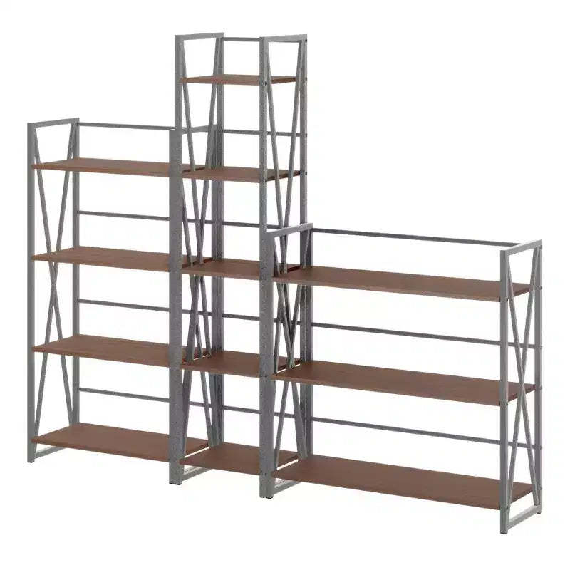 Winsome 3pc 61.42" Isa Shelving Set Walnut/Graphite: Etagere Storage, Textured Metal Frame, 11 Shelves