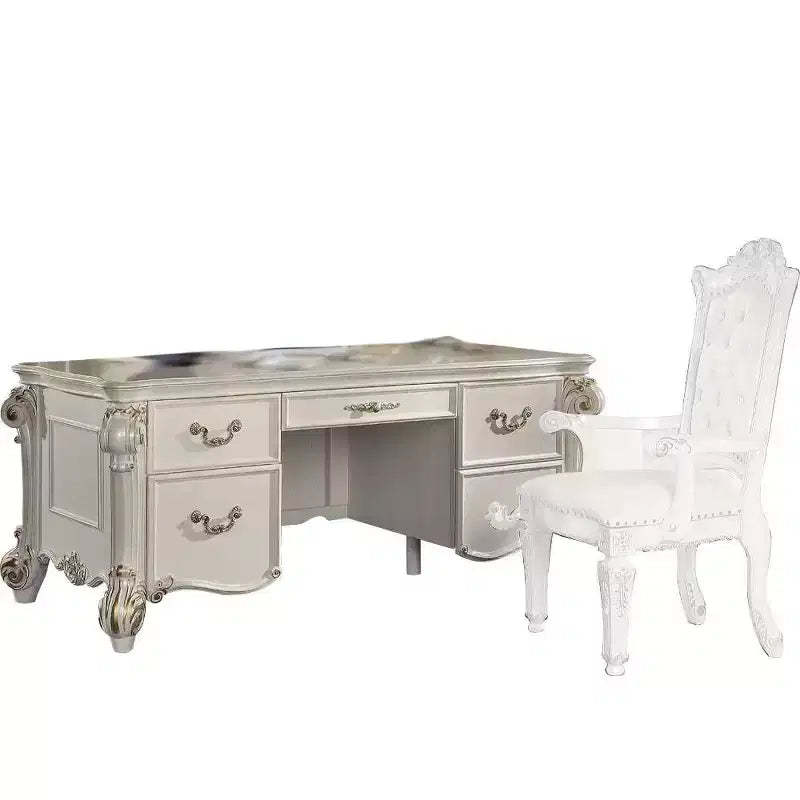 31" Vendome Desks Antique Pearl Finish - Acme Furniture: Executive Writing, Open Storage Shelf