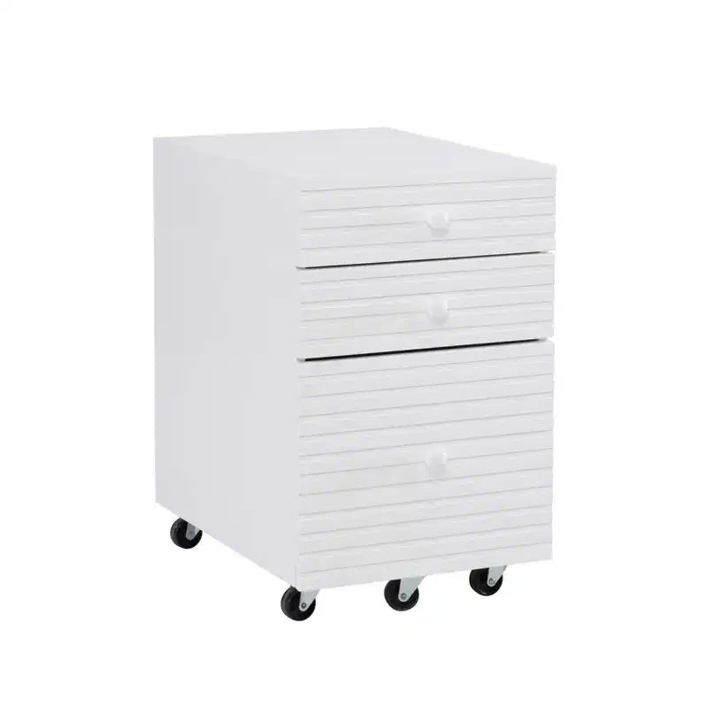 Wedeln 3 Drawer Rolling File Cabinet White Finish Wood - Powell: Mid-Century Modern, Veneer, Metal Hardware