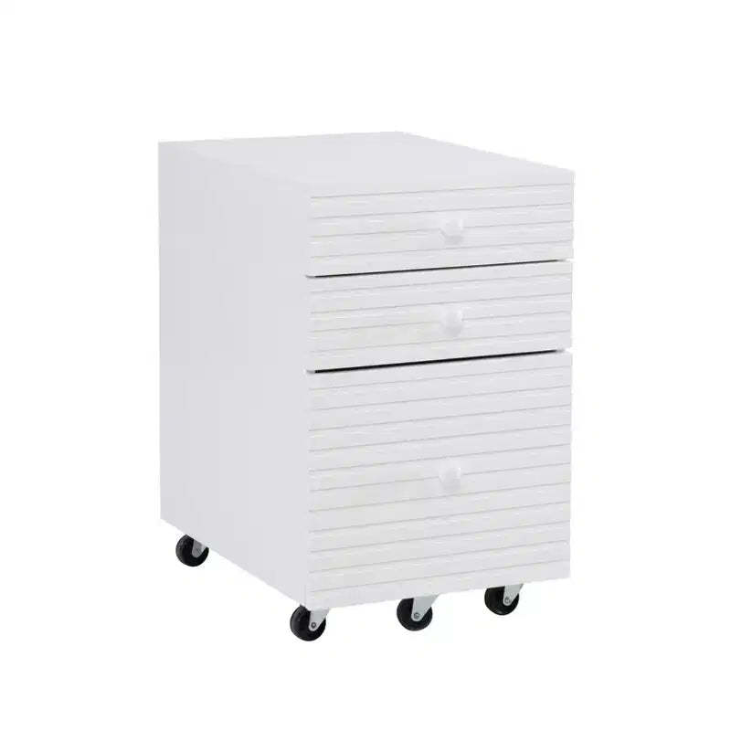 Wedeln 3 Drawer Rolling File Cabinet White Finish Wood - Powell: Mid-Century Modern, Veneer, Metal Hardware