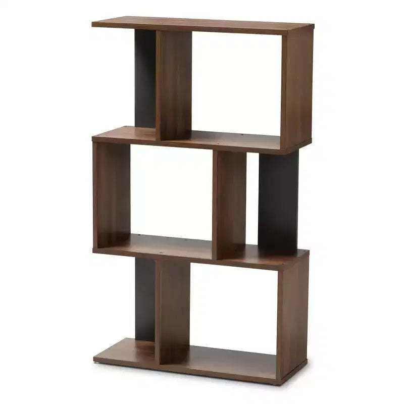 40.2" Legende Finished Display Bookcase Brown/Dark Gray: Baxton Studio Modern Small Shelf Storage
