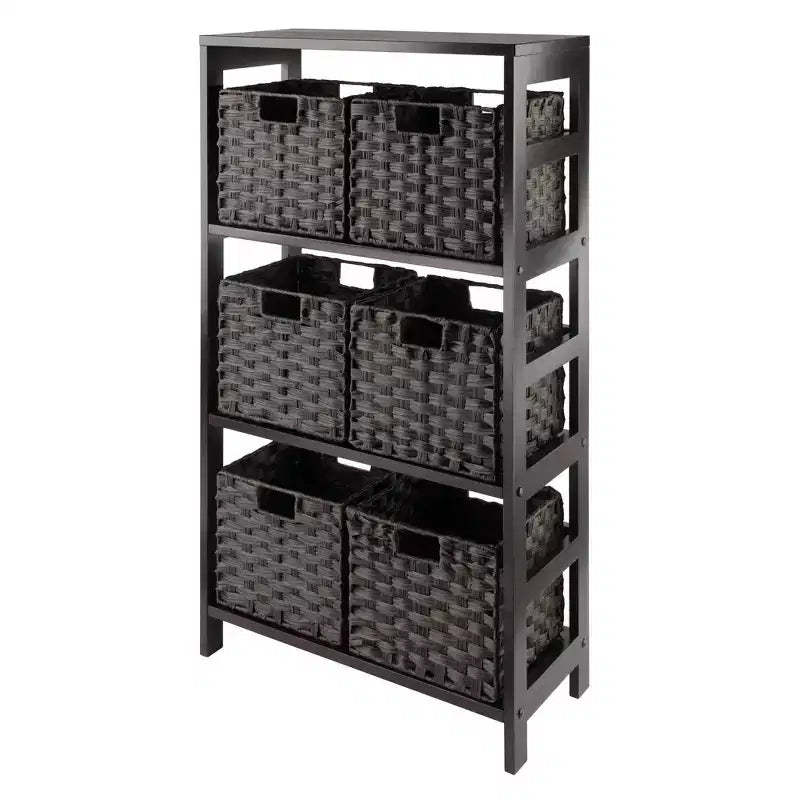 42" 7pc Leo Storage Shelf with Baskets Espresso/Chocolate - Winsome