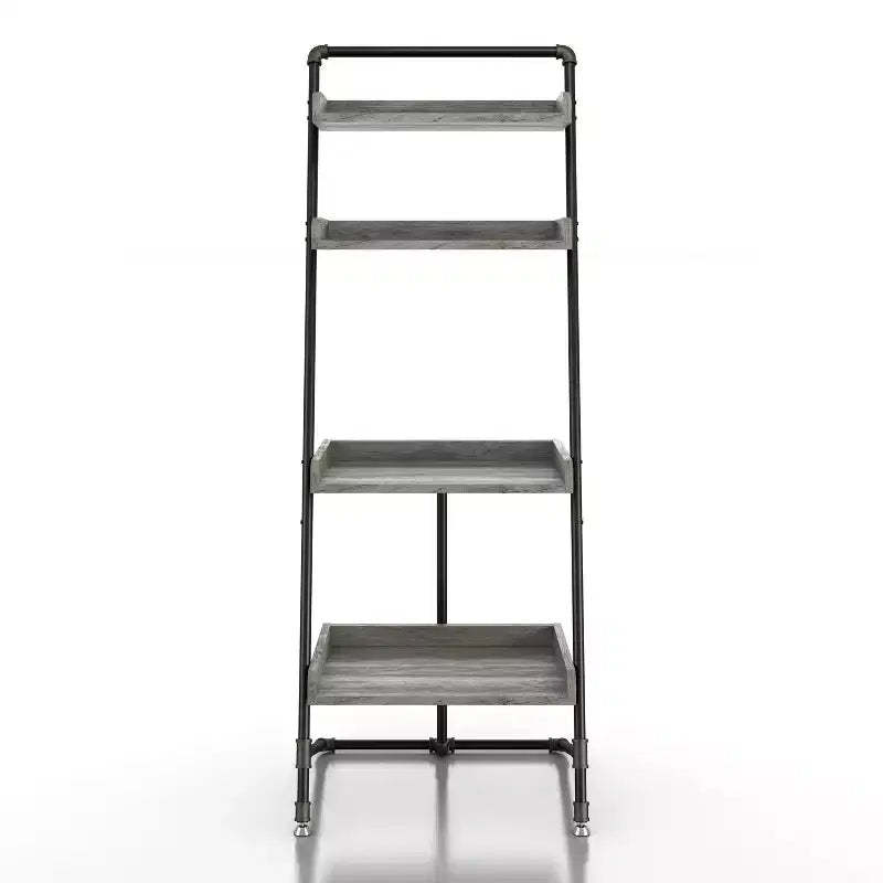 HOMES: Inside + Out 70.86" Humbolt Ladder Display Shelf Vintage Gray Oak: Industrial Style, 4-Tier Storage