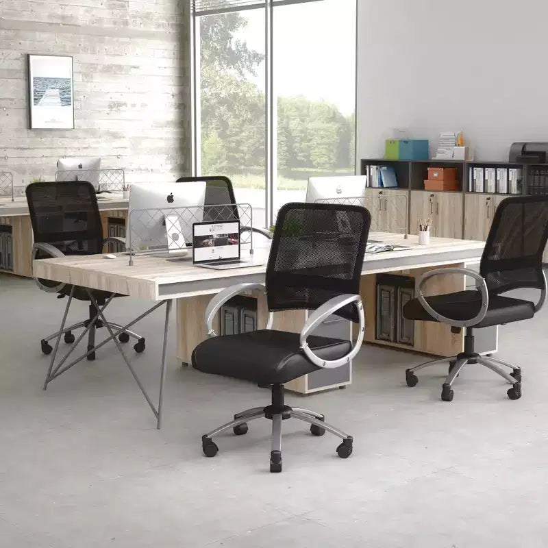 Mesh Back with Pewter Finish Task Chair Black - Boss Office Products: LeatherPlus Seat, Metal Base, Swivel Function