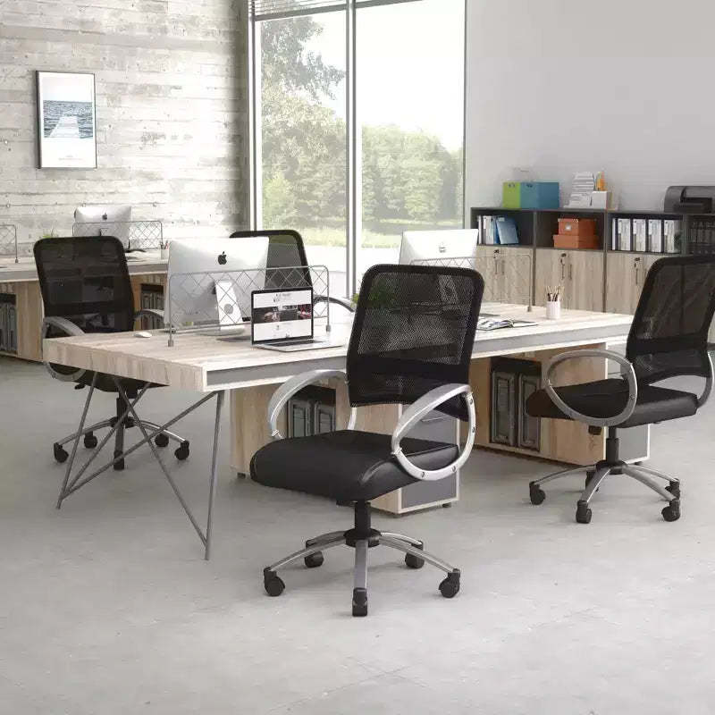 Mesh Back with Pewter Finish Task Chair Black - Boss Office Products: LeatherPlus Seat, Metal Base, Swivel Function