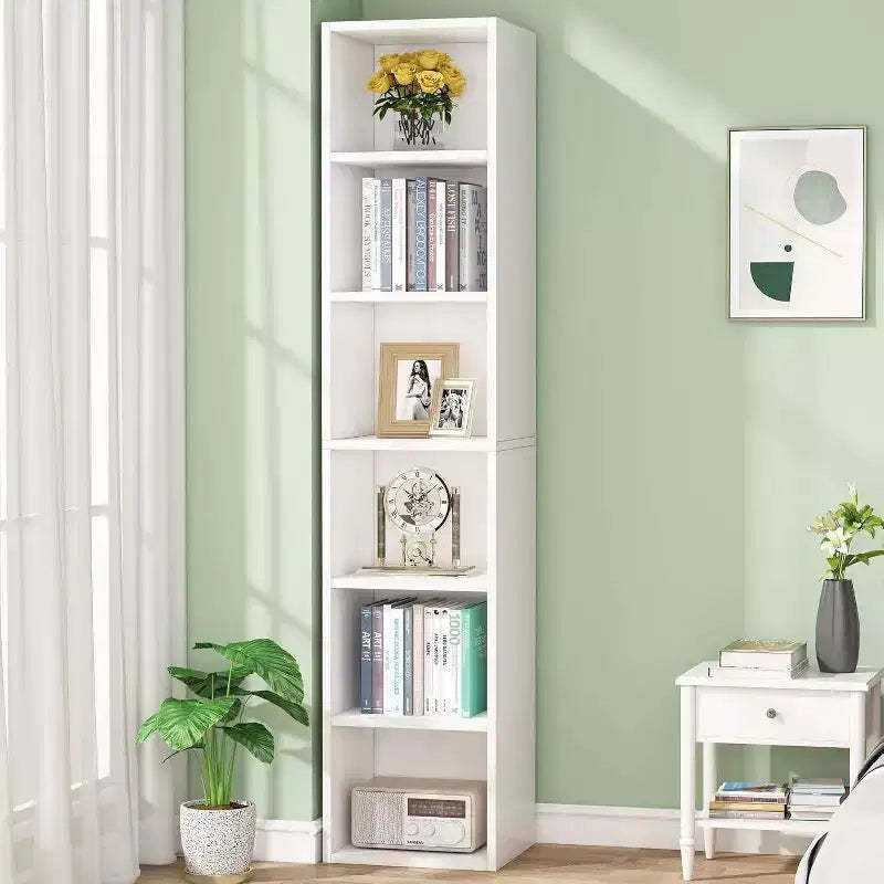 LITTLE TREE 70.9" 6 Tier Narrow Bookshelf White