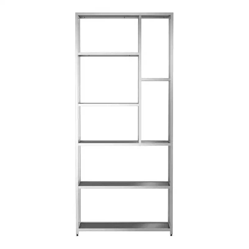 miBasics 90.5" Suncroft Glass Shelf Accent Bookcase Chrome: Luxury Glam Style, 7-Tier, Metallic Finish