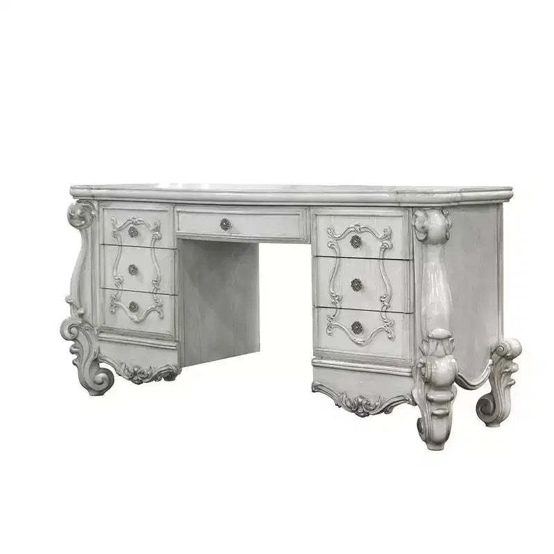 67" Versailles Vanity Desk Bone White - Acme Furniture: European-Inspired, 7 Drawers, No Mirror