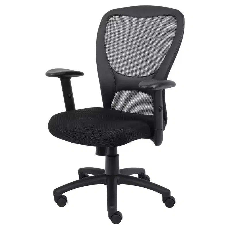 Mesh Task Chair with Adjustable Arms Black - Boss Office Products: Swivel, Ergonomic, Nylon Base