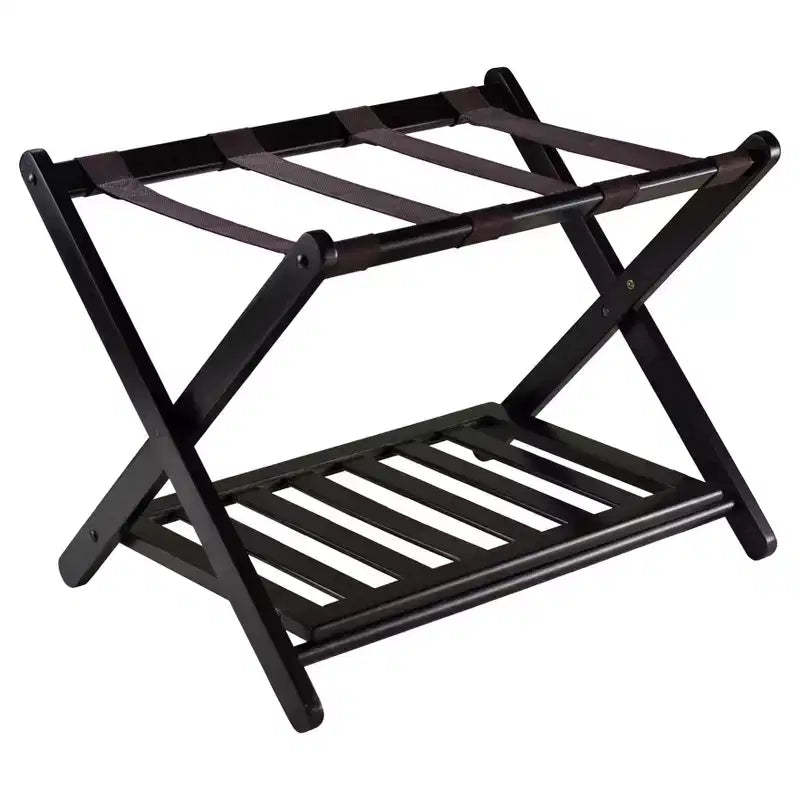 Reese Luggage Rack with Shelf Dark Espresso Brown - Winsome: Sturdy Wood, No Assembly, Guest Room Essential