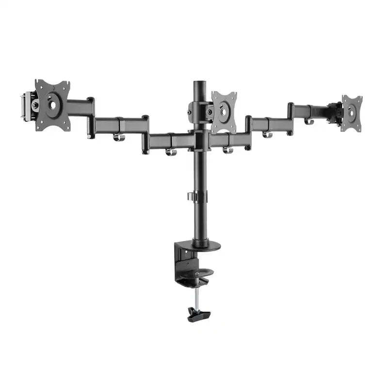 Triple Monitor Desk Mount TV Stand for TVs up to 27": VESA Compatible, Swivel & Tilt - Rocelco