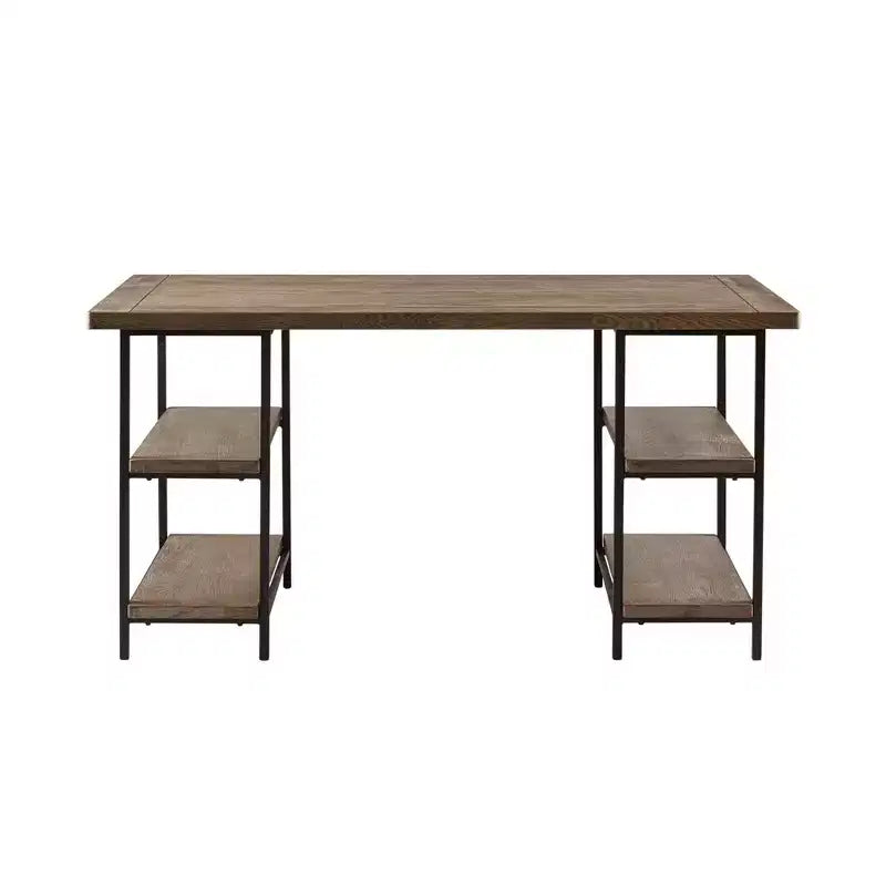 Wells Desk Gray: Madison Park Oakham Industrial Style with Side Shelving &; Large Workspace