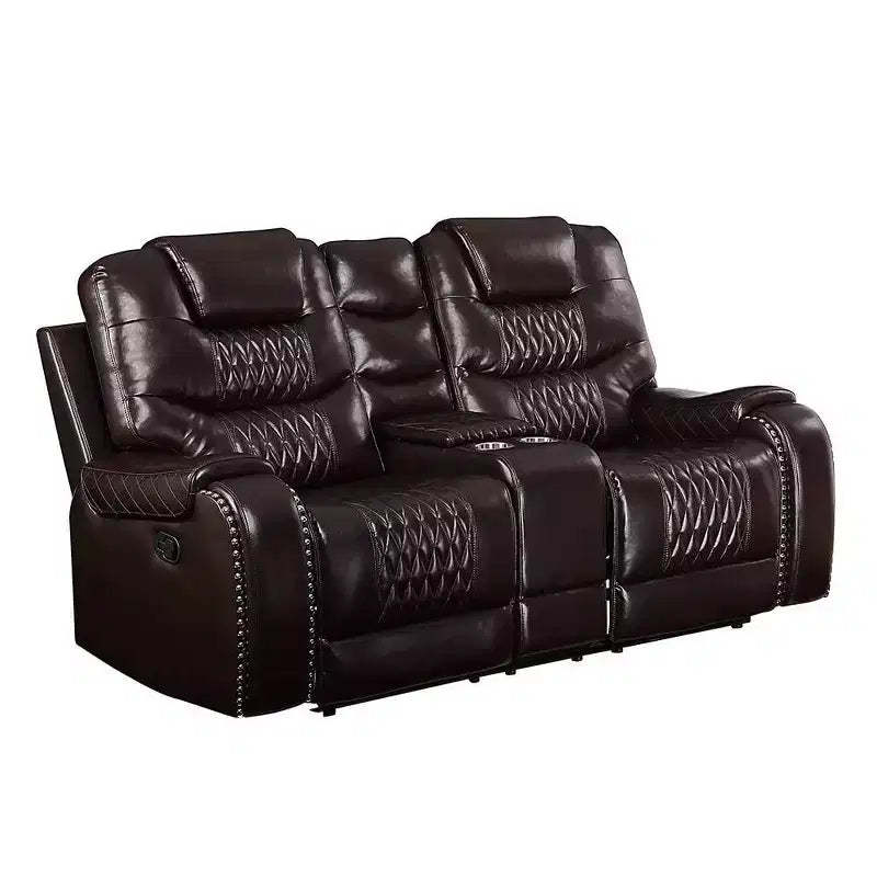78" Braylon Active Sitting Chair Brown PU - Acme Furniture: Loveseat with Console & Cup Holders