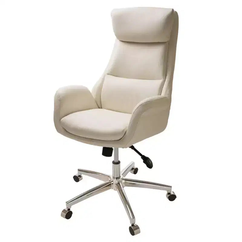 Glitzhome Mid Century Modern Bonded Leather Gaslift Adjustable Swivel Office Chair Cream: Ergonomic, Padded Back, Fixed Arms