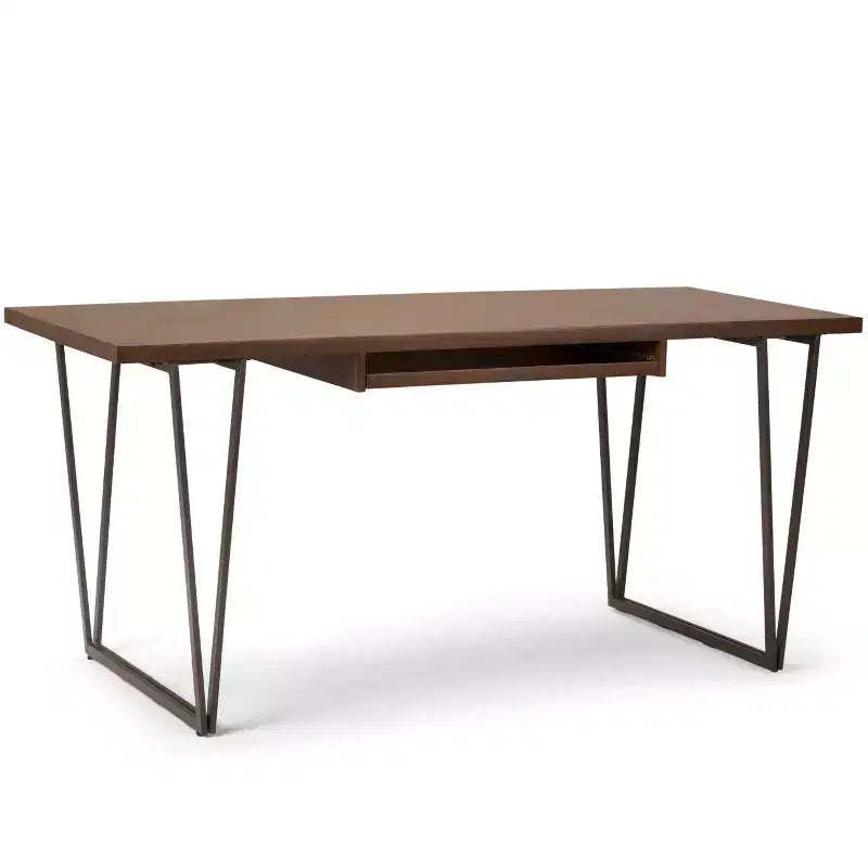 66" Travis Solid Wood Desk with Keyboard Tray, Metal Base - WyndenHall