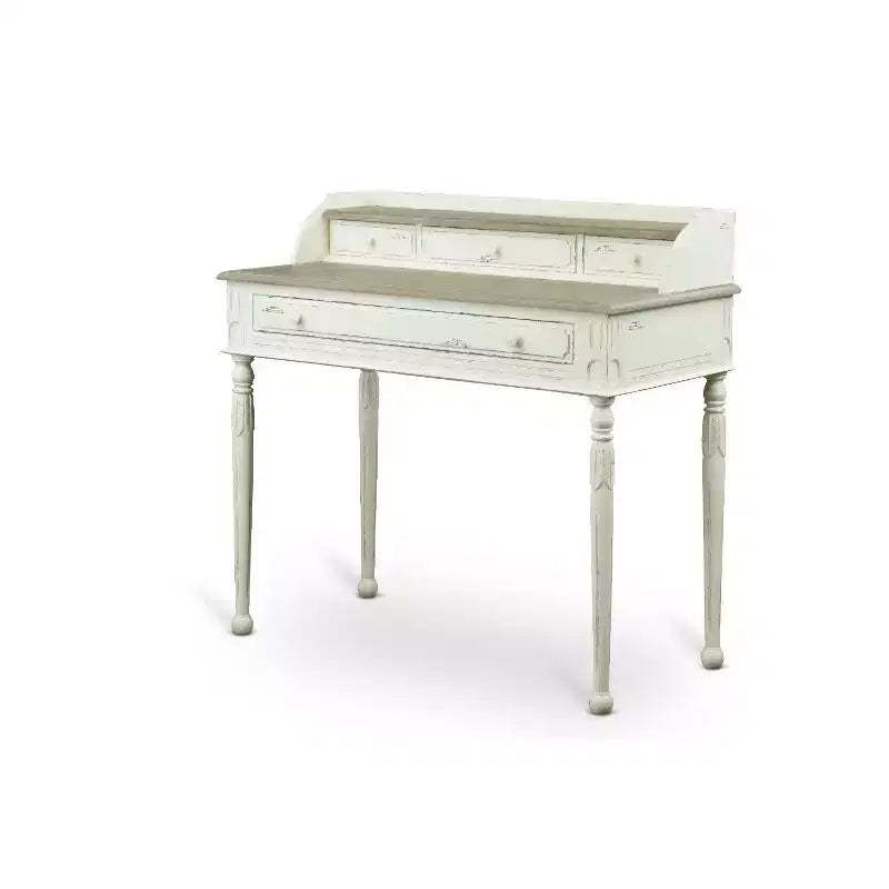 Anjou Traditional French Accent Writing Desk White/Light Brown - Baxton Studio: 4 Drawers, Mindi-Wood Top, Home Office Furniture