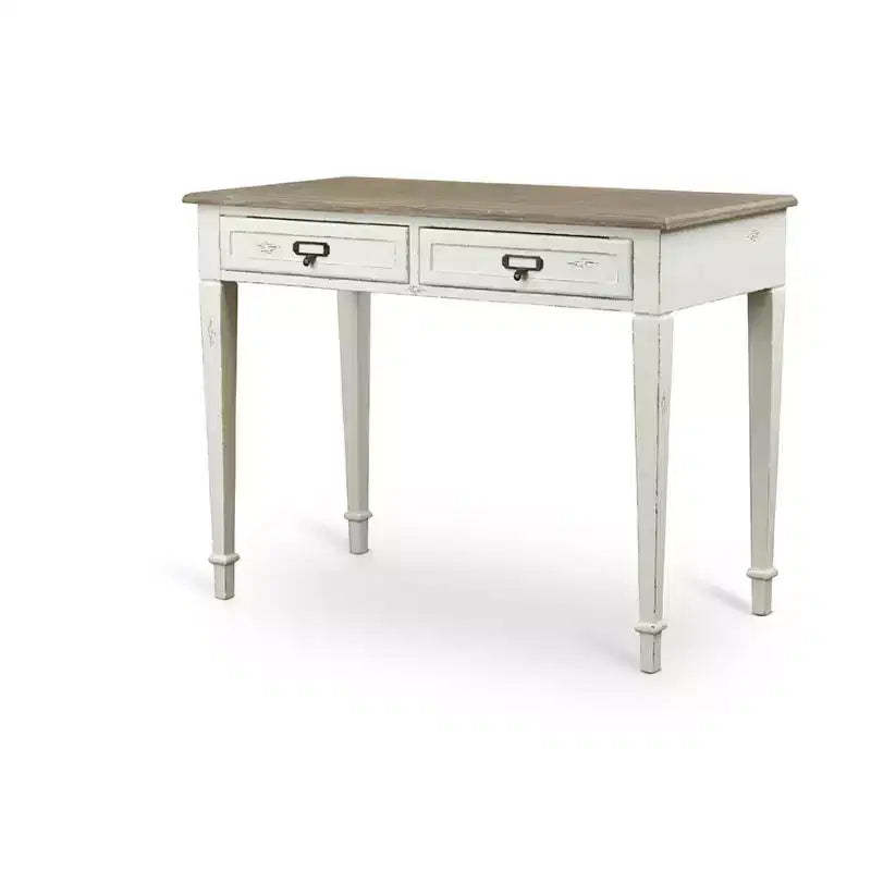 Dauphine Traditional French Accent Writing Desk White/Light Brown - Baxton Studio: Farmhouse Style, Storage Shelf