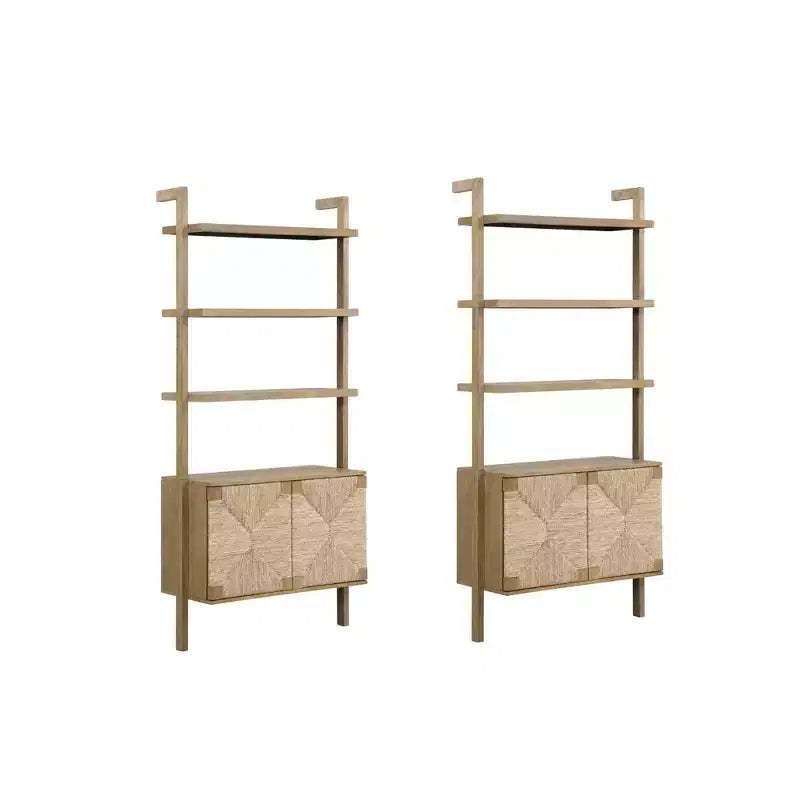 72" Nathan James Set of 2 Beacon Seagrass Bookshelf Light Brown