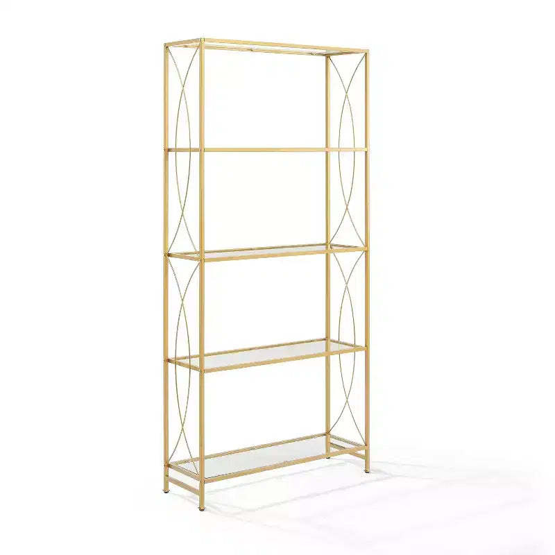 76" Helena Etagere Gold - Crosley: Sturdy Steel Frame, Curved Accents, 4 Clear Glass Shelves