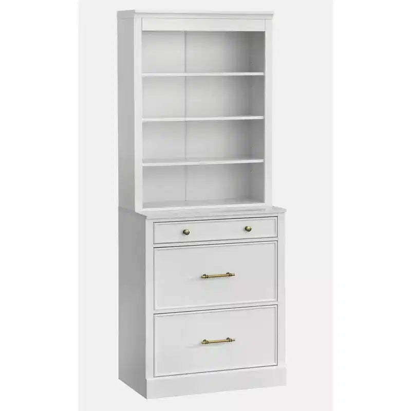 Lifestorey 2pc Harrington Modular Faux Marble Office Cabinet Set Hutch White: Farmhouse Style, Faux Marble Surface, MDF Construction