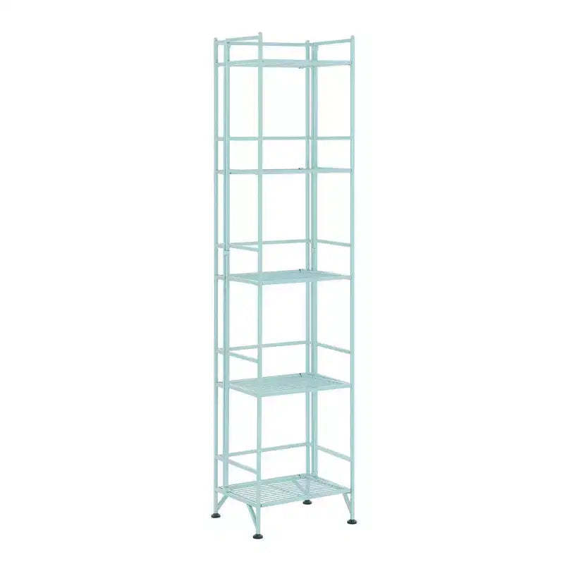 Breighton Home 57.5" Xtra Storage 5 Tier Folding Metal Shelf in Sea Foam Blue