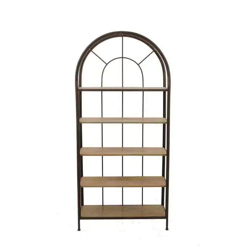 Storied Home 78" Metal Framed Bookshelf: 5-Tier Fir Wood, Space-Saving Design, Iron Frame, 36.5" Long