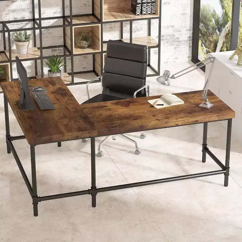 LITTLE TREE Reversible L Shaped Computer Desk Rustic Brown