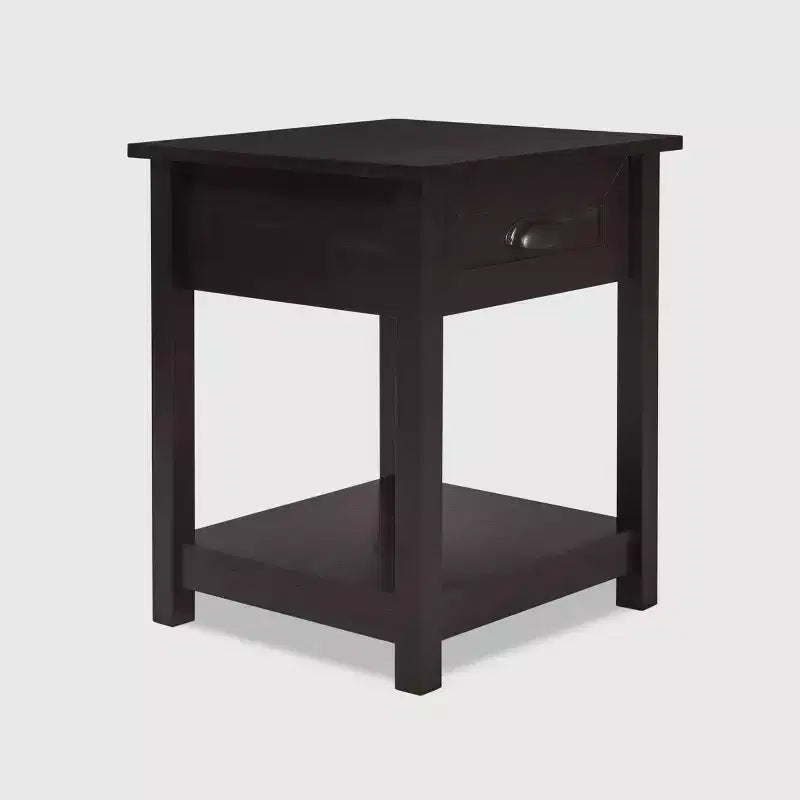 Wooden Nightstand with Drawer and Shelf Black - ClickDecor: Traditional Style, Iron Hardware, MDF Composite