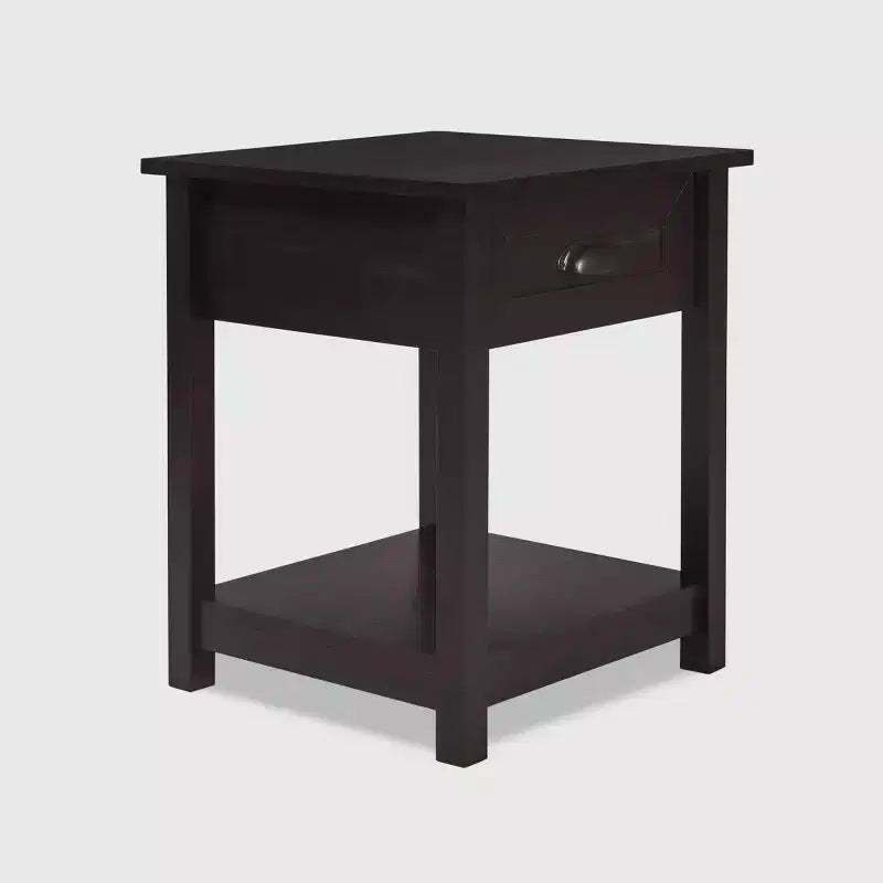 Wooden Nightstand with Drawer and Shelf Black - ClickDecor: Traditional Style, Iron Hardware, MDF Composite