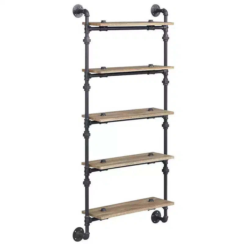 59" Brantley Decorative Bookshelf Oak and Sandy Black Finish - Acme Furniture: 5-Tier, Metal Frame, Open Shelving Unit, No Tools Assembly