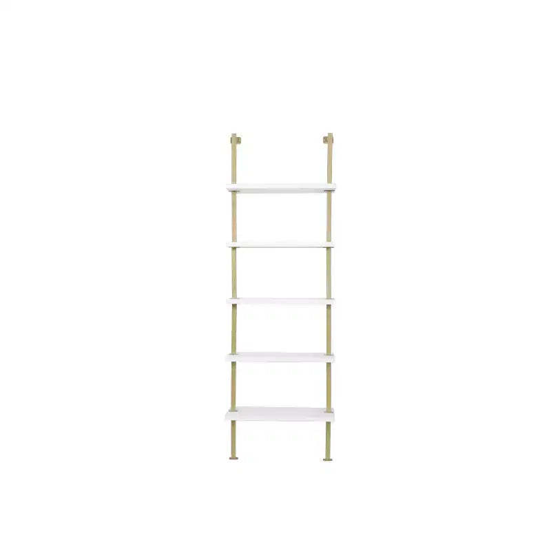 72.8" Nathan James Set of 2 Theo 5 Shelf Bookshelf White/Gold