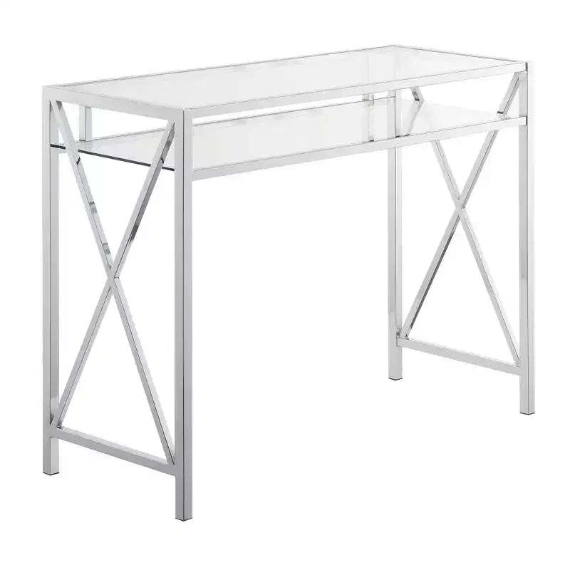 42" Oxford Chrome Desk with Shelf Clear Glass/Chrome - Breighton Home: Home Office, Tempered Glass Surface, Metal Frame