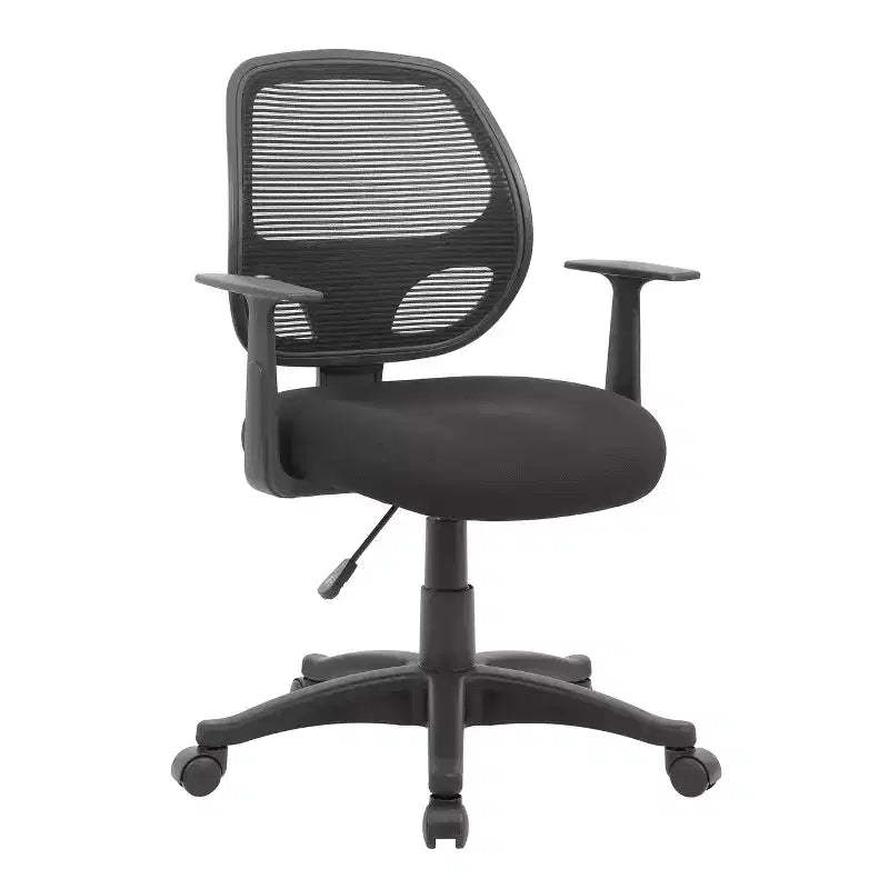 Commercial Grade Mesh Task Chair with T Arms Black - Boss Office Products: Ergonomic, Adjustable, Swivel, with Casters