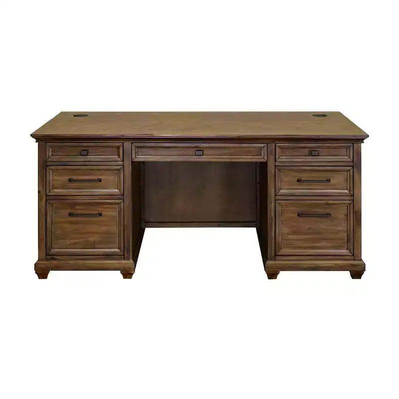Martin Furniture Porter Traditional Wood Double Pedestal Executive Desk Brown: No Assembly, 68.5" Width, All Purpose Drawer