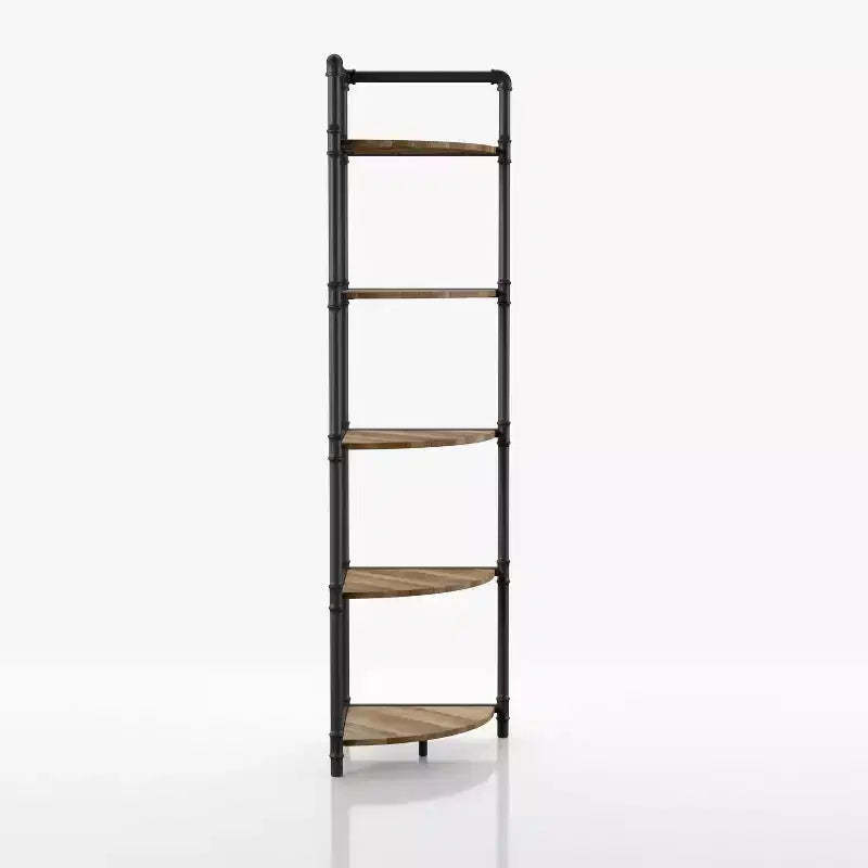 24/7 Shop At Home 63.75" Beeme 5 Tier Corner Bookshelf Sand Black/Light Pure Copper: Industrial Style MDF Storage