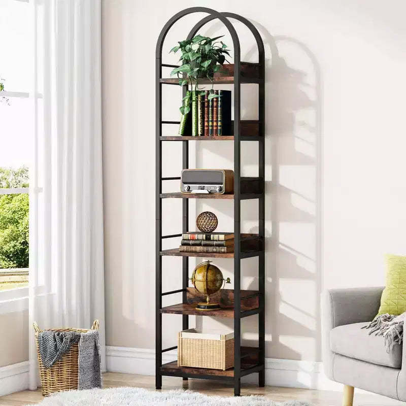 LITTLE TREE 78.74" 6 Tier Open Corner Bookshelf Brown/Black