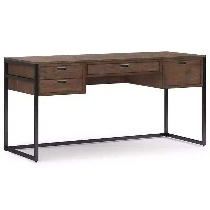 WyndenHall Brandt Desk Rustic Natural Aged Brown: Office Furniture with Bronze Hardware, Plywood & Metal Frame