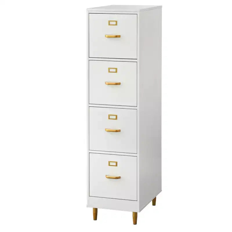 Buylateral Dixie 4 Drawer Filing Cabinet White: Gold-Tone Hardware, MDF, Space-Saving Design