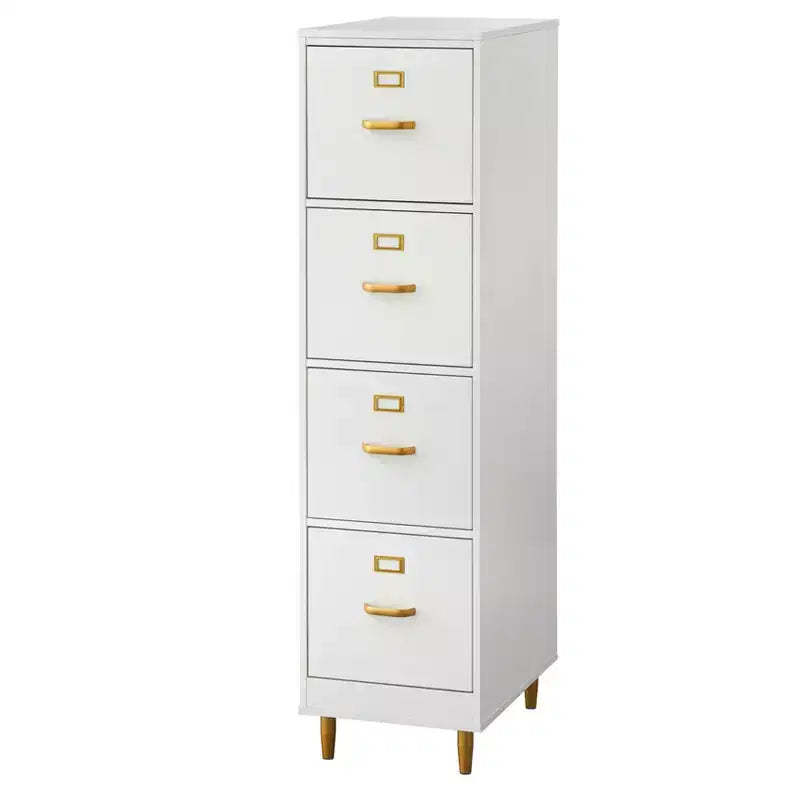 Buylateral Dixie 4 Drawer Filing Cabinet White: Gold-Tone Hardware, MDF, Space-Saving Design