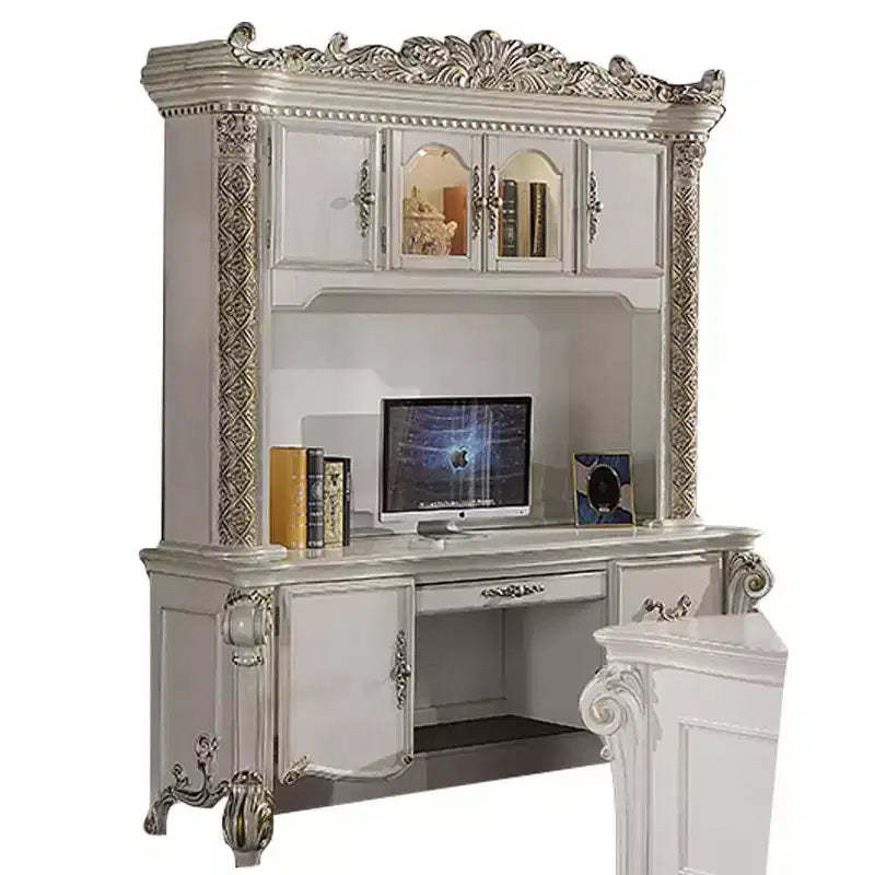 89" Vendome Desks Antique Pearl Finish - Acme Furniture: Wood Composite, Open Storage Shelf, No Tools Assembly